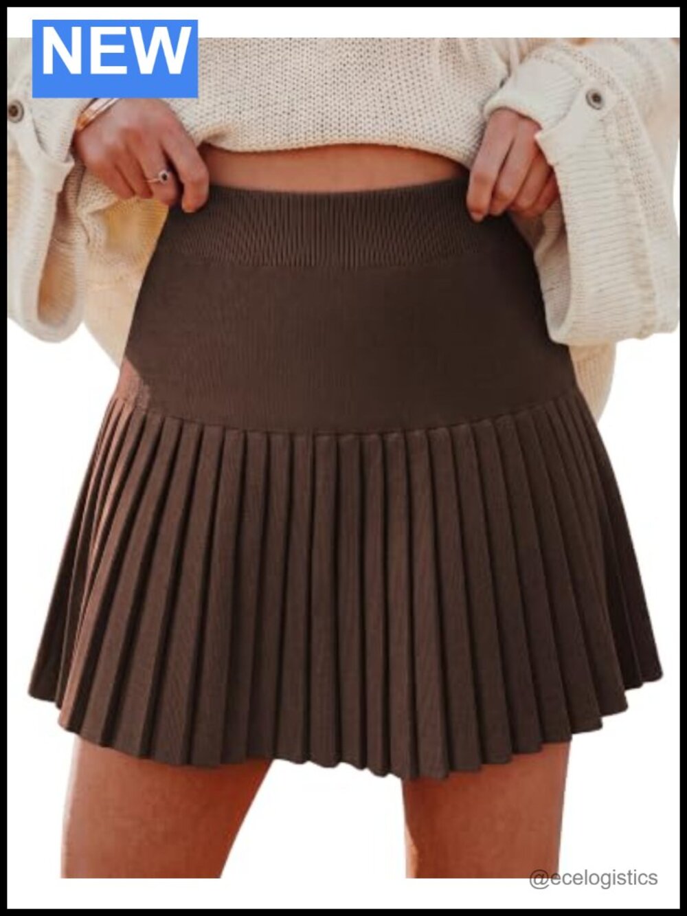 Women's High Waist A-Line Pleated Knit Mini Skirt Stretchy Fall